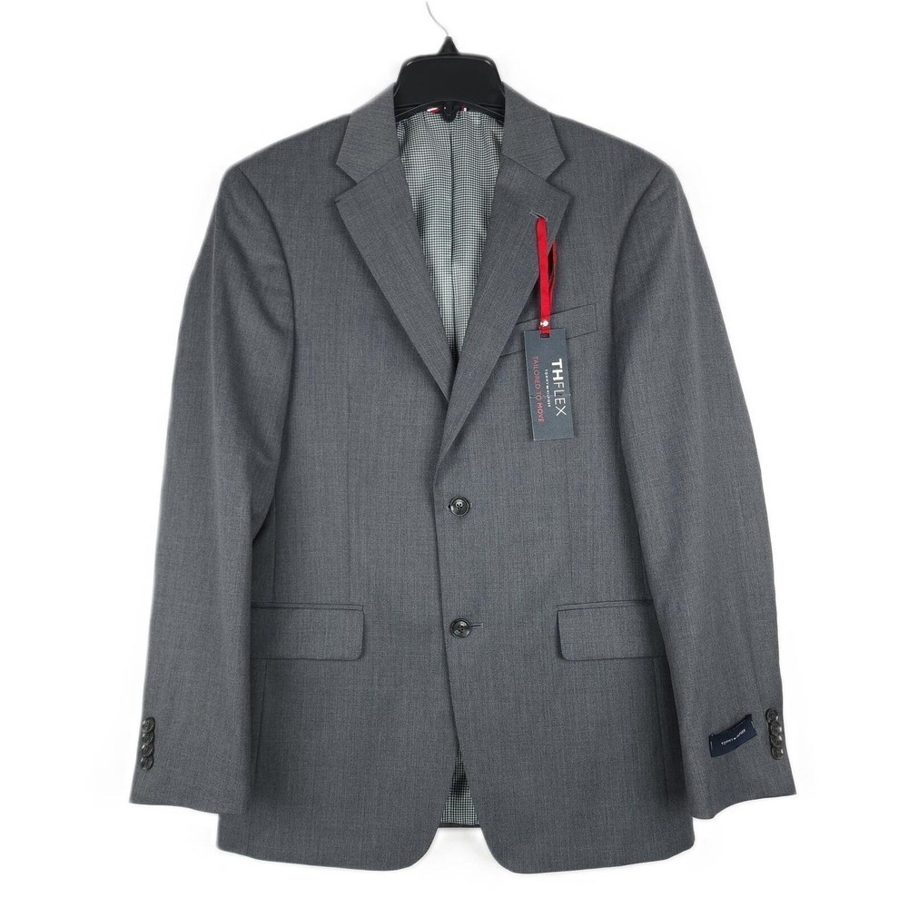 Tommy Hilfiger Mens Modern Fit Wool Suit Jacket Blazer 36R Grey Solid Stretch